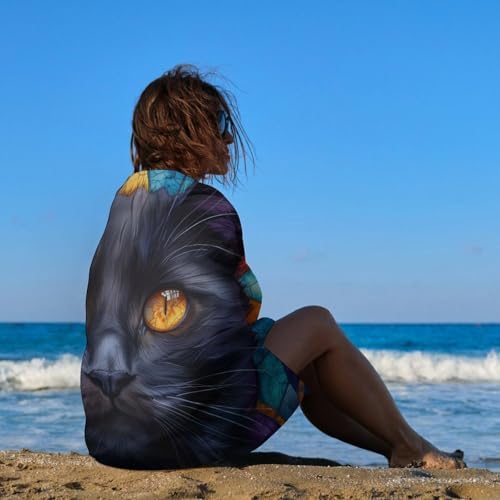 Serviette de plage anti-sable chat style vitrail de qualité