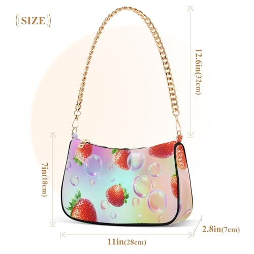 Strawberry Bubbles Pastel Pink Tote Handbag Womens Colorful Shoulder Bag Evening Bags Purse Zipper Closure Chain Strap3