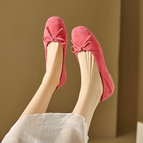 Women Cute Bow Flats Suede Square Closed Toe Ballet Flats Slip On Cap Toe Flat Shoes Comfortable Flat Heel Dress Shoes Office Work Ladies Girls Club Weekend Driver Flats Elegant 4-11 M US4