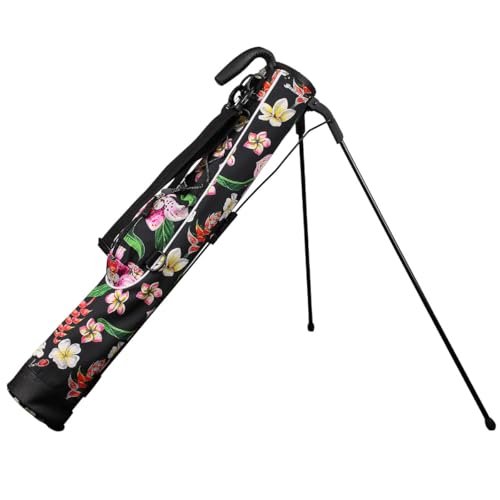 Orlimar Pitch ’n Putt Lightweight Sunday Golf Bag with Stand for Women, Ultra-Light Carry Design, Two-Way Divider Top, Shoulder Strap, Compact Carry Golf Club Bag, Hibiscus Flowers