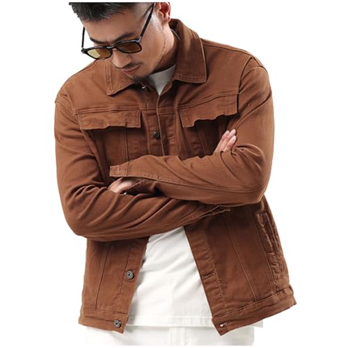 Xiaojmake Mens Denim Jacket Casual Button Down Washed Long Sleeve Trucker Jacket Distressed Jean Outwear Corduroy Work Coats