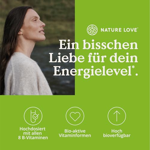 NATURE LOVE® Vitamin B Komplex – Hochdosiert: Mit 500 µg Vitamin B12 – 180 Kapseln (6 Monate) – alle 8 B-Vitamine (B1, B2, B3, B5, B6, B7, B9, B12) – vegan, laborgeprüft und in Deutschland produziert