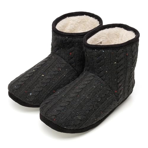 A2Z Mens Speckled Knit Bootie Slippers Warm Plush Lined Indoor Ankle Boots - Bootie MEN 2600 Black 9/10 UK