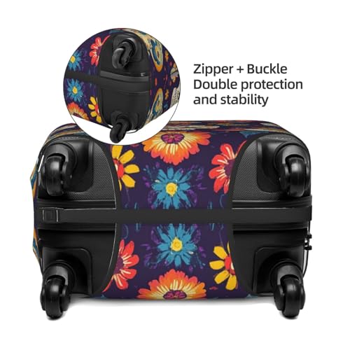 Mexican Flowers Skull Pattern Luggage Cover Washable Elastic Suitcase Covers Anti-Scratch Travel Luggage Protector for Kids Adult M fits 22-24 inch Suitcase3