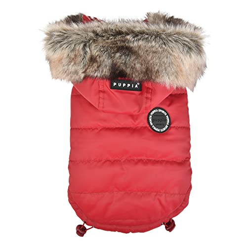 Puppia Hollis Winter Reversible Hooded Winter Dog Coat Warm Comfortable Fashionable for Small and Medium Dogs, RED, X-Large
