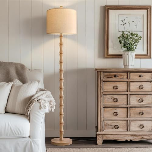 Image of BOBOMOMO 62 inch Farmhouse Floor Lamp for Living Room, Retro Corner Floor Lamp Rotary Switch, Rustic Standing Lamp for Bedroom, Corner, Nursery, Dining Room, Bedroom, House