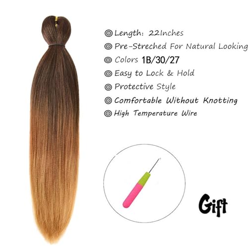 Liang Dian Pre-Stretched Braiding Hair 22 inch 6 packs Hot Water Setting Synthetic Hair Crochet Braiding Hair Extension (1B/30/27)