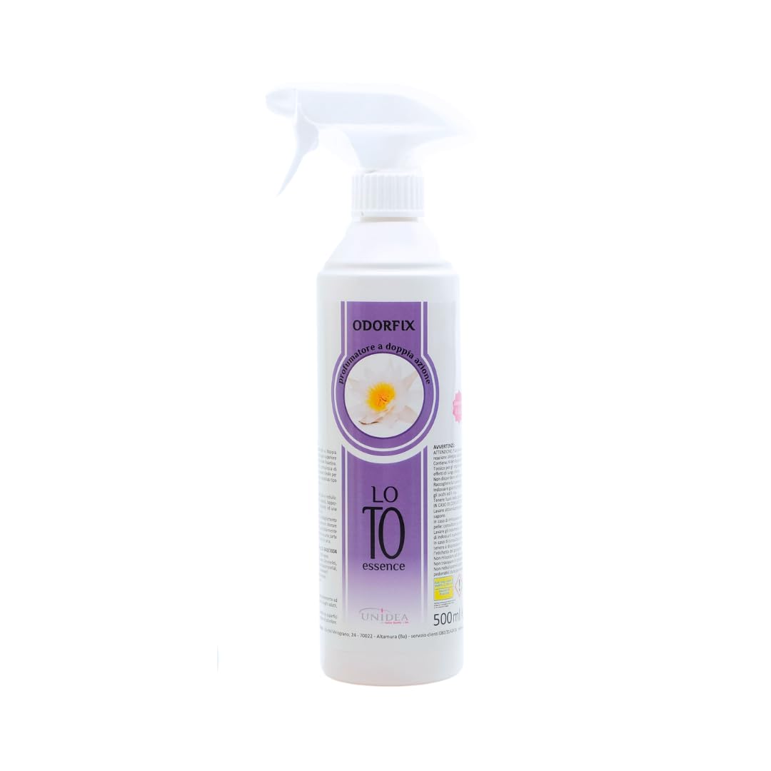 Odorfix Ambientador de Doble Acción a las Flores de Loto 500 ml, Ambientador para Ambientes y Tejidos, Perfumador Auto y Hogar, desodorante para Cortinas, Alfombras y Sofás