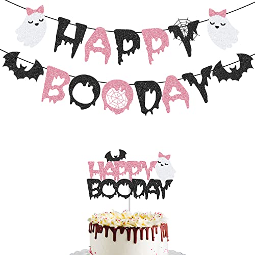 Halloween Birthday Party Decorations Girls Pink Happy Boo Day Banner Pink And Black Halloween Baby Shower Decorations Happy Boo Day Halloween Cake Topper Here The Boos Bat Ghost Decorations #TOP9