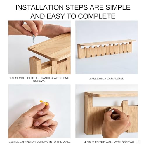 ¿Cansado de perder las llaves? Perchero resistente con estante de madera para pared 8