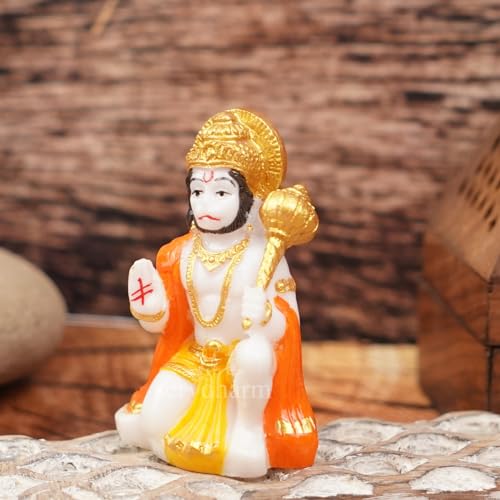 Servdharm Hanuman Ji Murti Blessing with Gada Sitting Lord Balaji Bajrangbali Sankat Mochan Bhagwan Idol for Temple Car Dashboard Home Decor Statue Gifts (Multi2)
