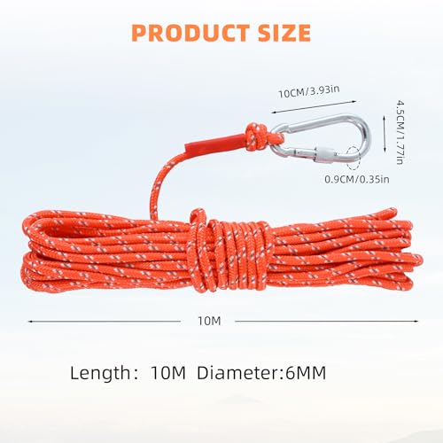 LZ.MZXU 6mm 10M Bootsseil, Multifunktionsseil Schwimmendes Seil Anker Festmacher Boot Kajak Kanu Schleppleine für Camping, Zelt, Schwimmen, Boot, Wandern (Orange)