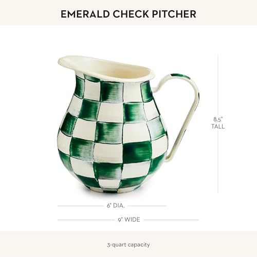 Image of MACKENZIE-CHILDS Pitcher with Spout, Green-and-White Emerald Check
