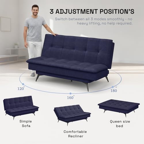 Image of Wakefit Flexia Sofa Cum Bed - Three Seater - Warpknit Series Blue