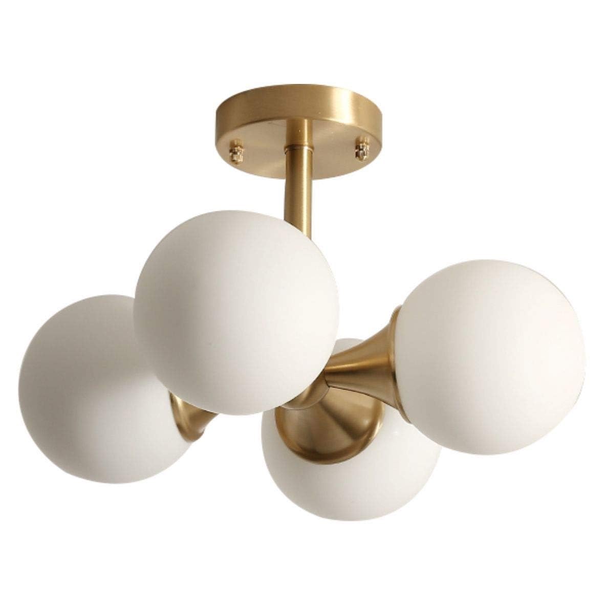JUAKSQZYI Chandeliers Antique Brass 4-Light Ceiling Light Mid-Century Glass Globe Chandelier Modern Flush Mount Ceiling Lights Fixture