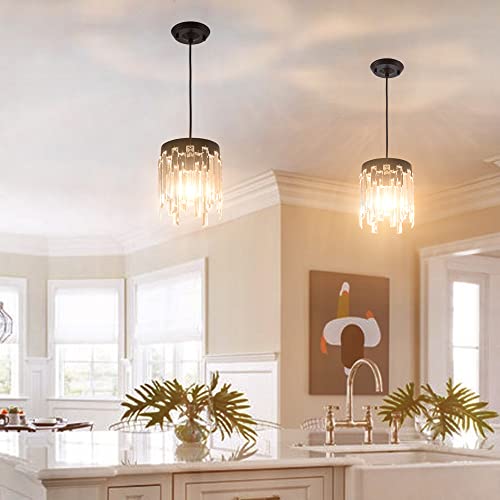 Mayna Crystal Pendant Light Fixture, Modern Chandelier, Adjustable Height Hanging Lamp, Cylinder Black Pendant Lights For Kitchen Island,Dining Room,Living Room,Foyer,Entrywall,Hallway (1Pack) #TOP7