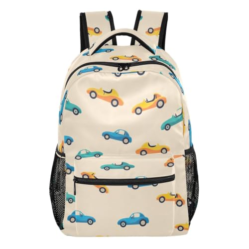 Sac à dos adolescents mixte beige taille M au design voitures mignonnes décontracté