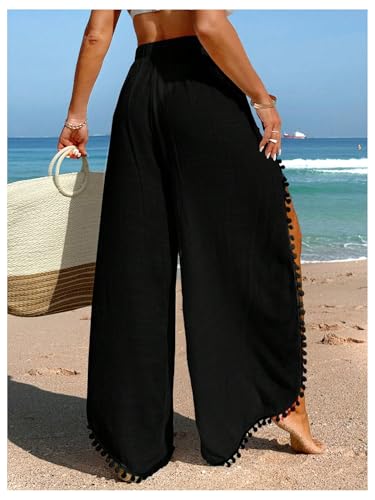 Women's Bathing Suit Cover Up Pants Split Sheer Flowy Beach Elastic Waist Wide Leg Swimsuit Pants2