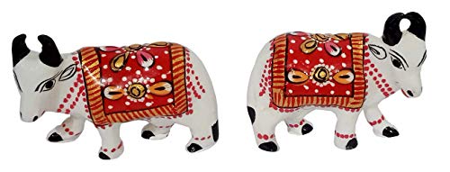 Purpledip Enamelled Metal Miniature Sideways Cow Pair: Colorful Meenakari Art, Set of 2 Figurines (12291) - Image 4