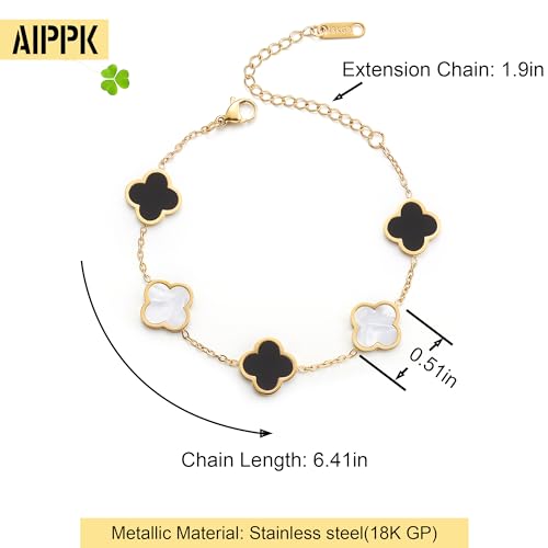 Image of AIPPK 18K Gold Plated Clover Lucky Bracelet for Women White /Black /Red /Green Flower Four Leaf Link Bracelets Trendy Jewelry Gifts for Women