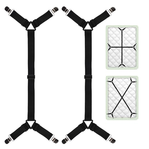 2 Pièces Tendeur Drap Housse, 70-280 cm Attache Drap Housse avec Pinces Métalliques, Tendeur drap Réglables, Réglable élastiques Triangle Sangles pour...