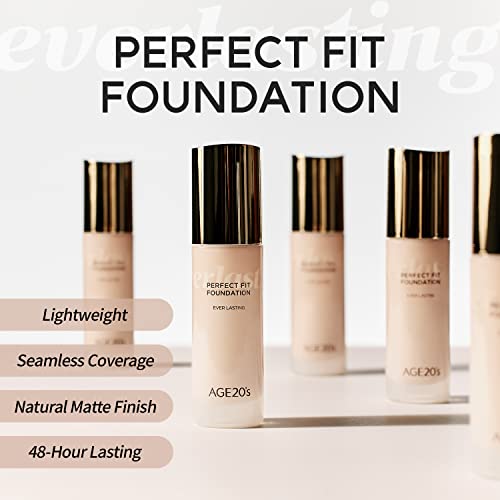 Age 20'S Perfect Fit Liquid Foundation Makeup, 48-Hours-Lasting, Lightweight, Seamless Coverage, Natural Matte Finish, 01 Porcelain, 1.01 Fl Oz #TOP2