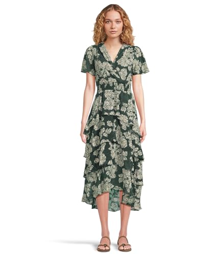 Vince Camuto Women's Elbow Sleeve Smocked Waist Tiered Maxi Dress