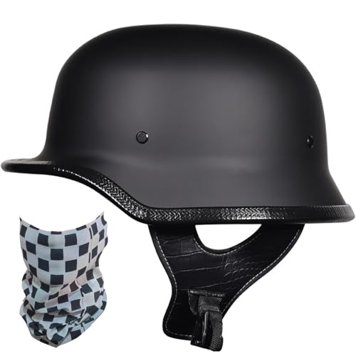 Demi-Casque Moto Allemand Vintage Ouvert certifié Dot ECE, Casque Style crâne léger avec Masque, Unisexe Adulte pour Scooter vélo Skateboard Usage...