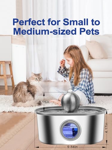 Cat-Water-Fountain-Automatic-Stainless-Steel-Pet-Fountain-Water-Dispenser-108oz32L-Water-Fountain-for-Dog-Inside-with-Quiet-Pump-with-4-Replacement-Filters-LED-Visual-Water-Level-Window