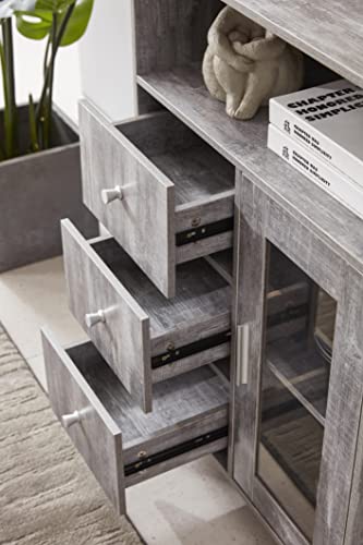 Storage Cabinet, Obericol Sideboard Functional Kitchen Cabinet With Window And Drawer (Grey) #TOP6