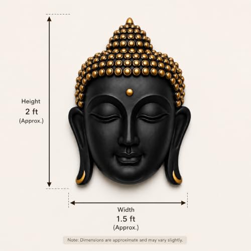 Image of Black & Gold Buddha Face Wall Hanging Statue for Home Decor, Premium Resin Meditation Buddha Wall Art for Living Room, Office, Temple, Yoga Room & Spiritual Decoration