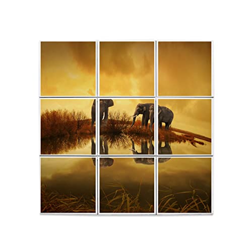 Carreaux céramique éléphants savane 20x20cm décor mural animaux sauvages