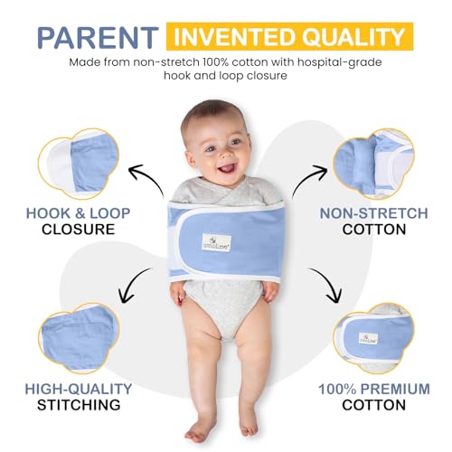 Image of Anna & Eve Baby Swaddle Strap for Newborns and Infants - 100% Cotton, No Overheating - The Original Arms Only - Adjustable Large Size Swaddle, Fits Chest 16 inch to 20.5 inch - Blue
