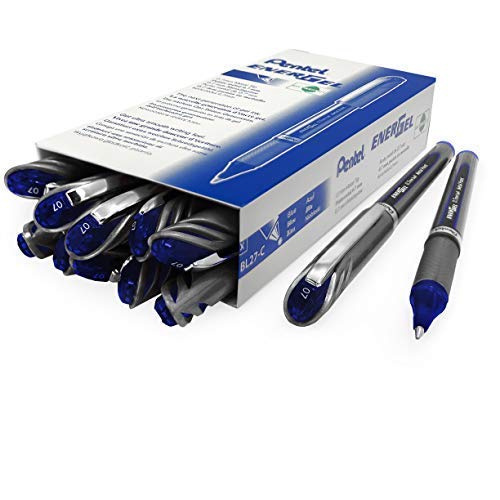 Pentel Energel BL27 Liquid Gel Ink Rollerball Pen - 0.7mm Metal Tip - Blue Ink - Pack of 12