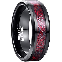 NUNCAD Anillo Hombre Mujer Unisexo con el patrón del dragón Tungsteno Acuerdo Cumpleaños Roja Azul Verde Negro 8mm Talla (20.75)