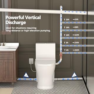 Upflush Macerating Toilet System, 500W Durable Copper Motor Grinder Pump with 4 Inlets for Basement Toilet/Sink/Washer/Laundry Wastewater Disposal, One Piece Full Skirt Toilet, Quiet Operation