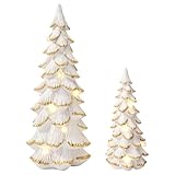 Keramik Weihnachtsbaum mit Licht | 2er Set Weiß-Gold