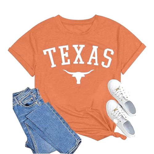 Vintage Texas Shirts for Women Texas State Longhorn T-Shirt Short Sleeve Bull Skull Casual Top