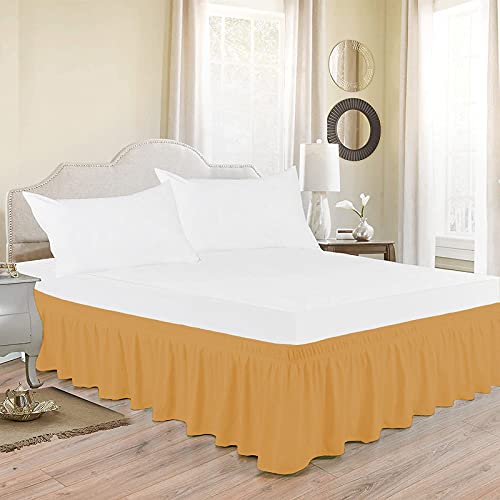 Image of Wrap Around Dust Ruffled Bed Skirt 12 inch Inch Tailored Drop Fade Resistant Brushed Microfiber Bed Skirt - Cal King | Gold Yellow