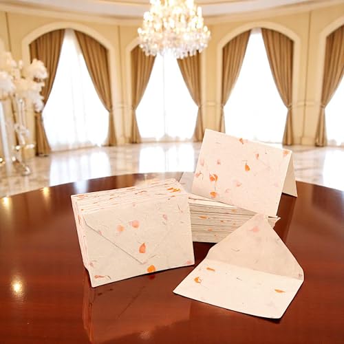 Image of Kathmandu Valley Co. 50 Vintage 4x6 Handmade Lokta Paper Nepali Cherish Greeting Cards & Matching Decorative Flower Petal Envelopes. Folded blank cards. Handmade In Nepal. (Marigold)
