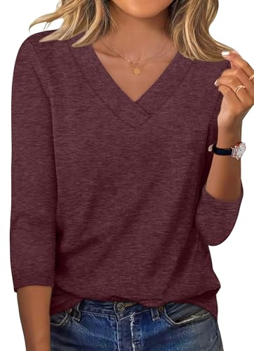 Image of XIEERDUO 3 /4 Length Sleeve Womens Tops V Neck T Shirts Summer Clothes Basic Blouses Dressy Casual 2026 Spring Outfits