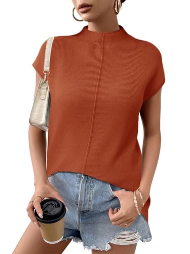 Image of Anbech Women's Mock Neck Sleeveless Pullover Sweater Vest Cap Sleeve Knit Summer Tank Tops