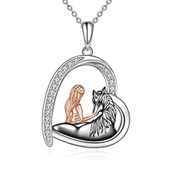 Silver girl and black horse necklace