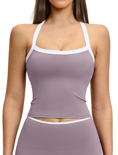Image of QBGJTD Womens Longline Sports Bras Cross Back Active Gym Yoga Padded Workout Crop Tank Top with Built in Bra