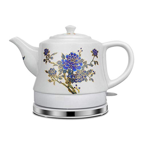 Hervidores - Tetera eléctrica blanca inalámbrica de cerámica - Jarra retro de 1,2 l, 1000 W hierve agua rápidamente para té, café, sopa, avena - Base extraíble, protección para hervir en seco, co