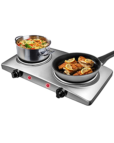 Arlime Electric Hot Plate, Double Hot Plate for Cooking, Electric Countertop Burners Portable with 6 Speed Adjustable Thermostats, Compatible for All Cookwares, Stainless Steel Base 1800W EP24636AR