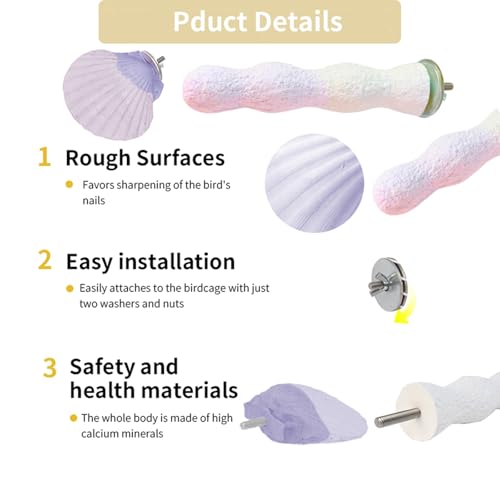 Image of Parrot Perch Bird Perches for Cage Parrot Beak Grinding Stone Rough Surface High Calcium Mineral Colorful Cement Perch Bird Cage Accessories (Purple, Coral)