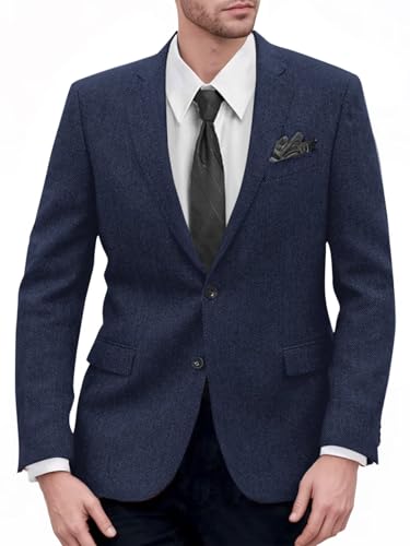 Mens Tweed Blazer Retro Herringbone Casual Sport Coat for Wedding Lightweight Suit Jacket Business Tux Prom Groomsmen