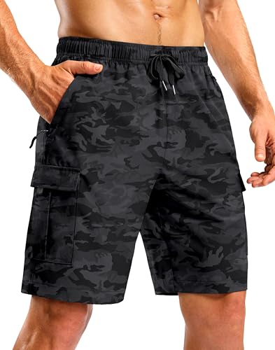 Image of Pudolla Men's Hiking Cargo Shorts with 5 Pockets Lightweight Casual Shorts