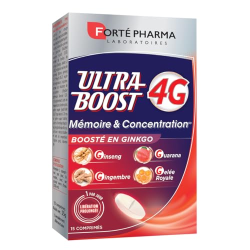 Forté Pharma - Ultra Boost 4G Mémoire & Concentration - Complément alimentaire performances intellectuelles, libération prolongée - Ginseng, Magnésium,...